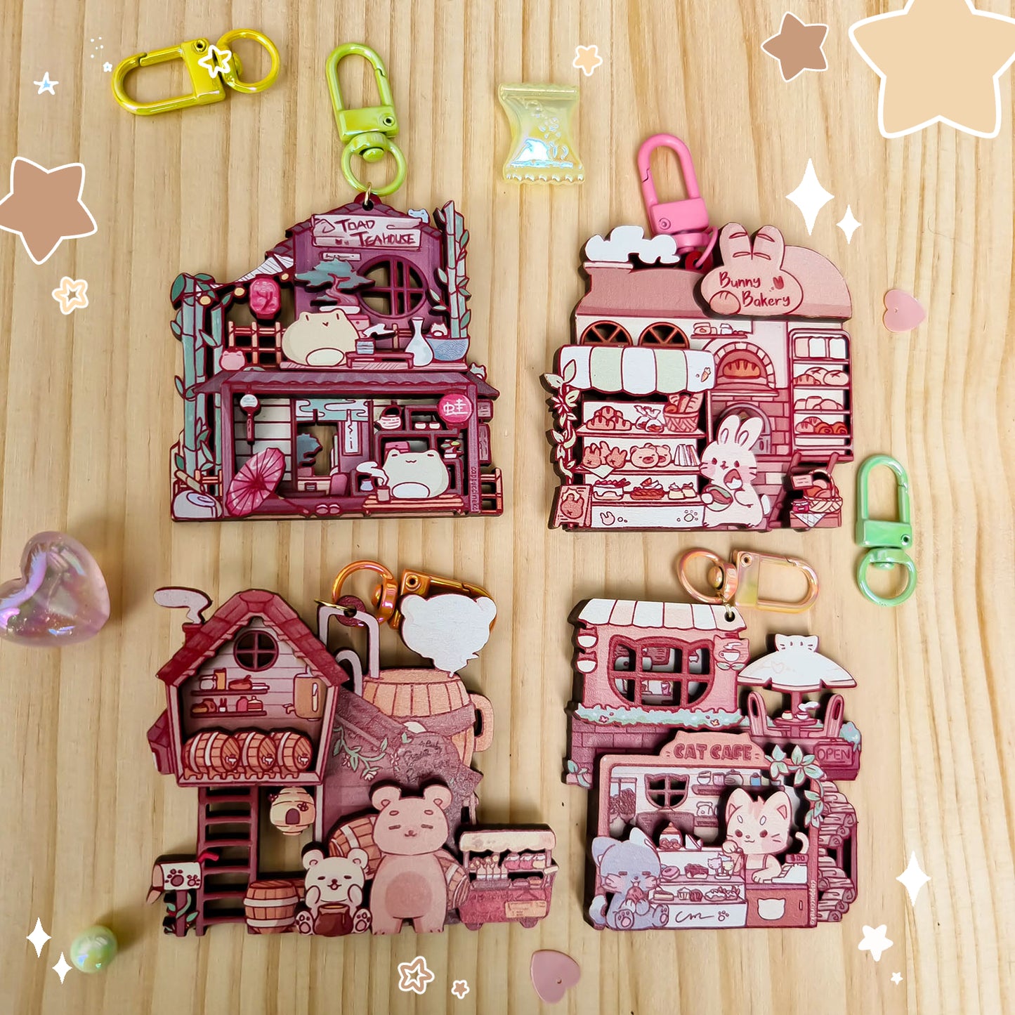 Original Layered Wooden Charm - Animal RPG Town