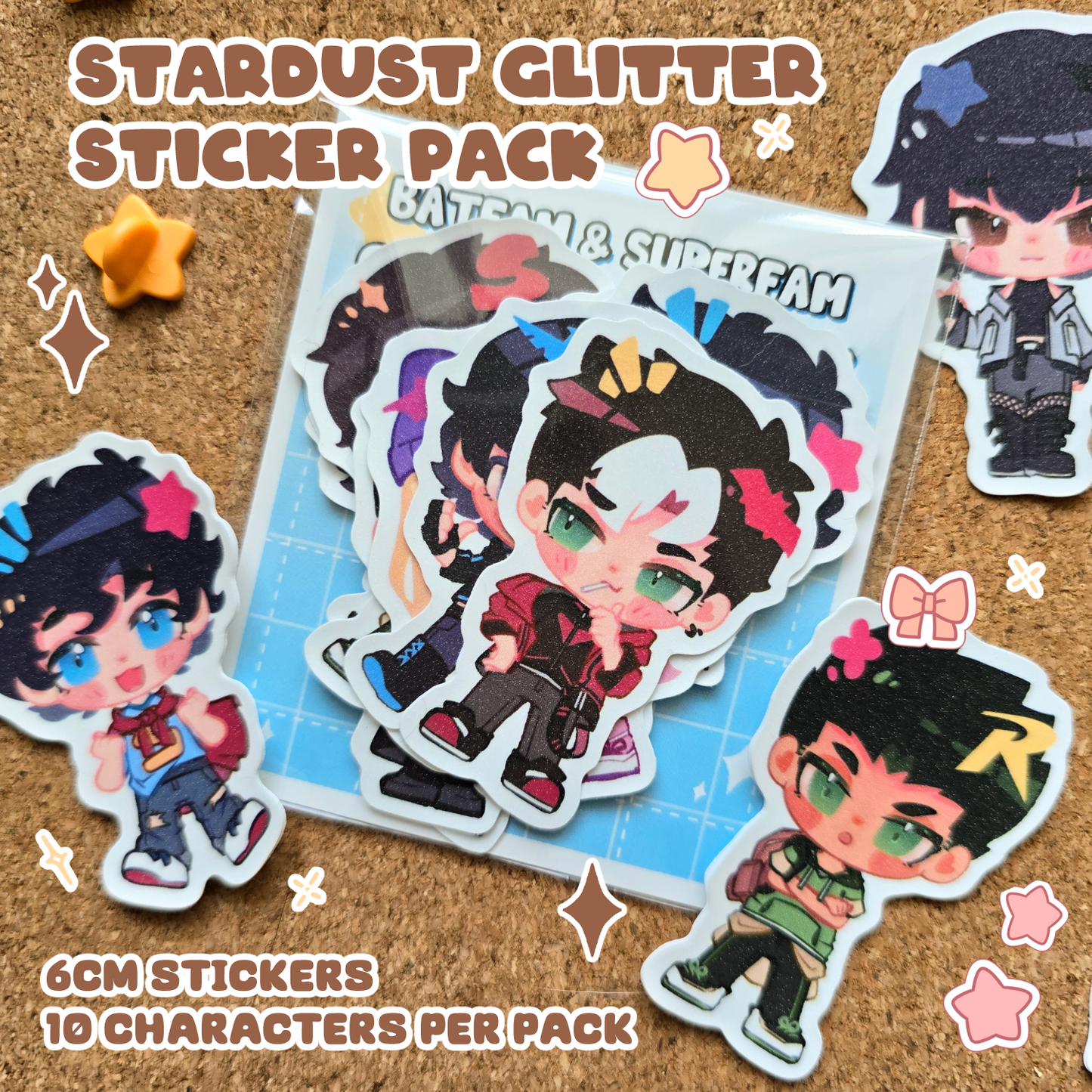 BatFam & SuperFam - Mini Wooden Pin & Glitter Stickers