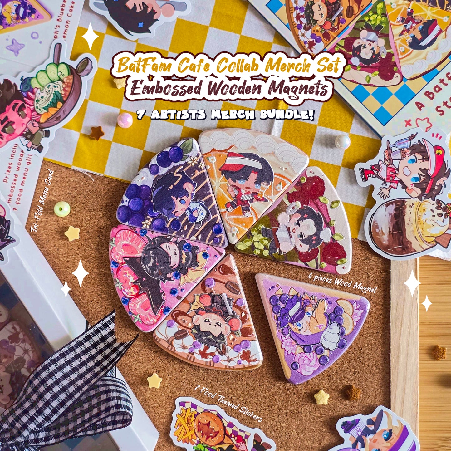 BatFam Cafe Merch Collab Set - Embossed Wooden Magnets