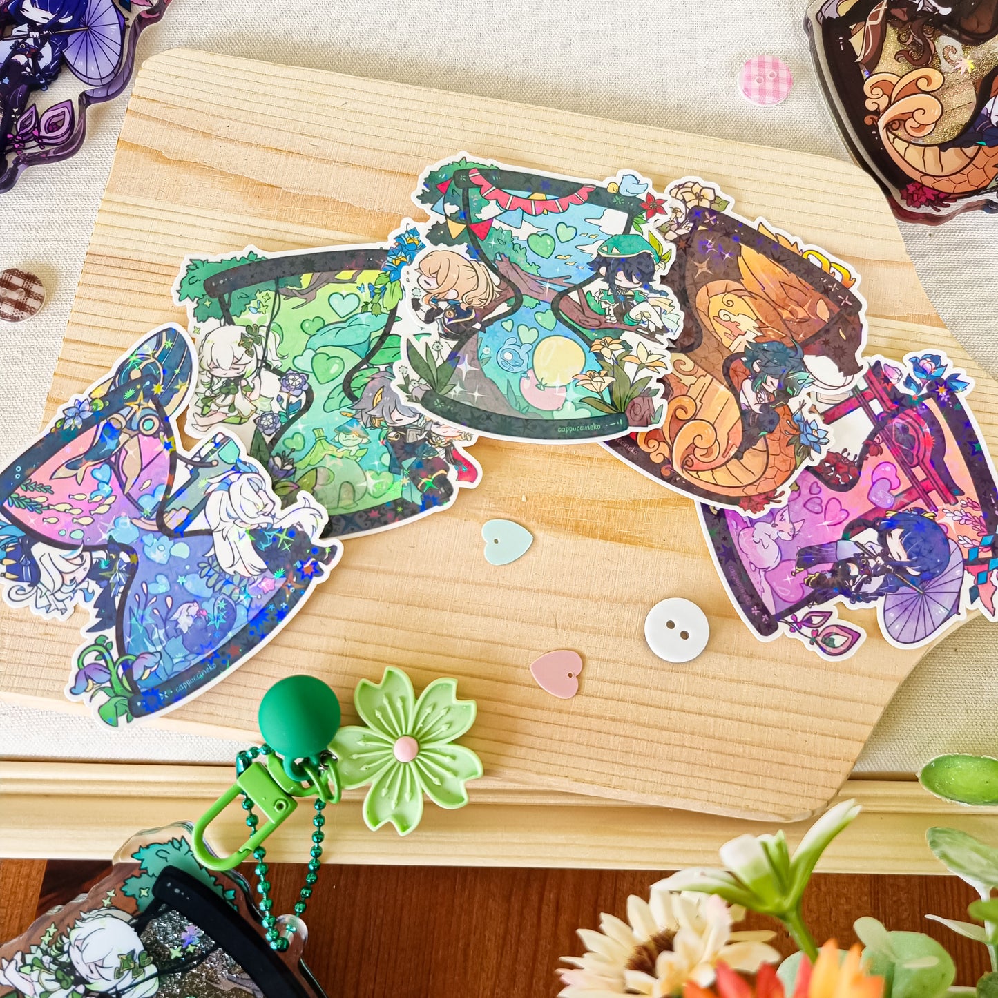 Genshin - Quicksand Shaker Hourglass Charm + Holo Sticker Set