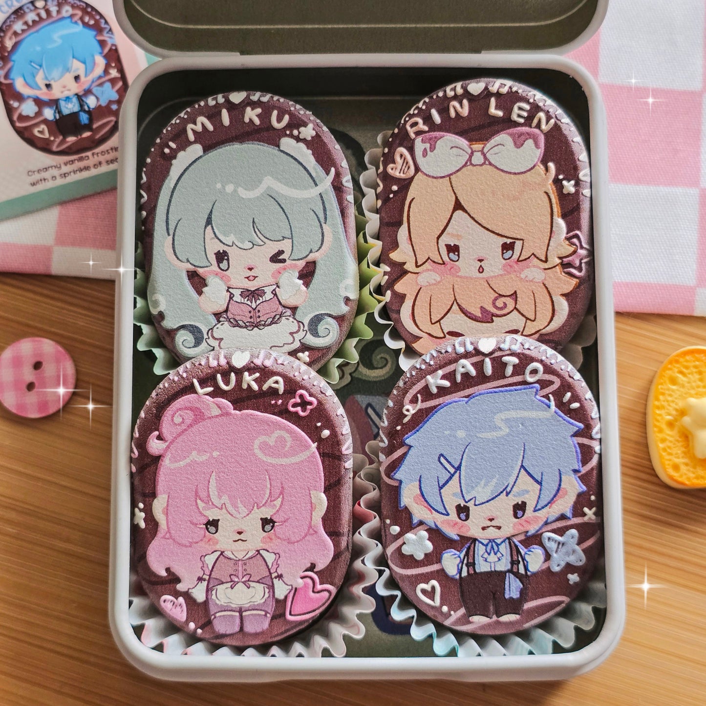 Vocaloid - Cookie Themed Embossed Wooden Pin & Magnet
