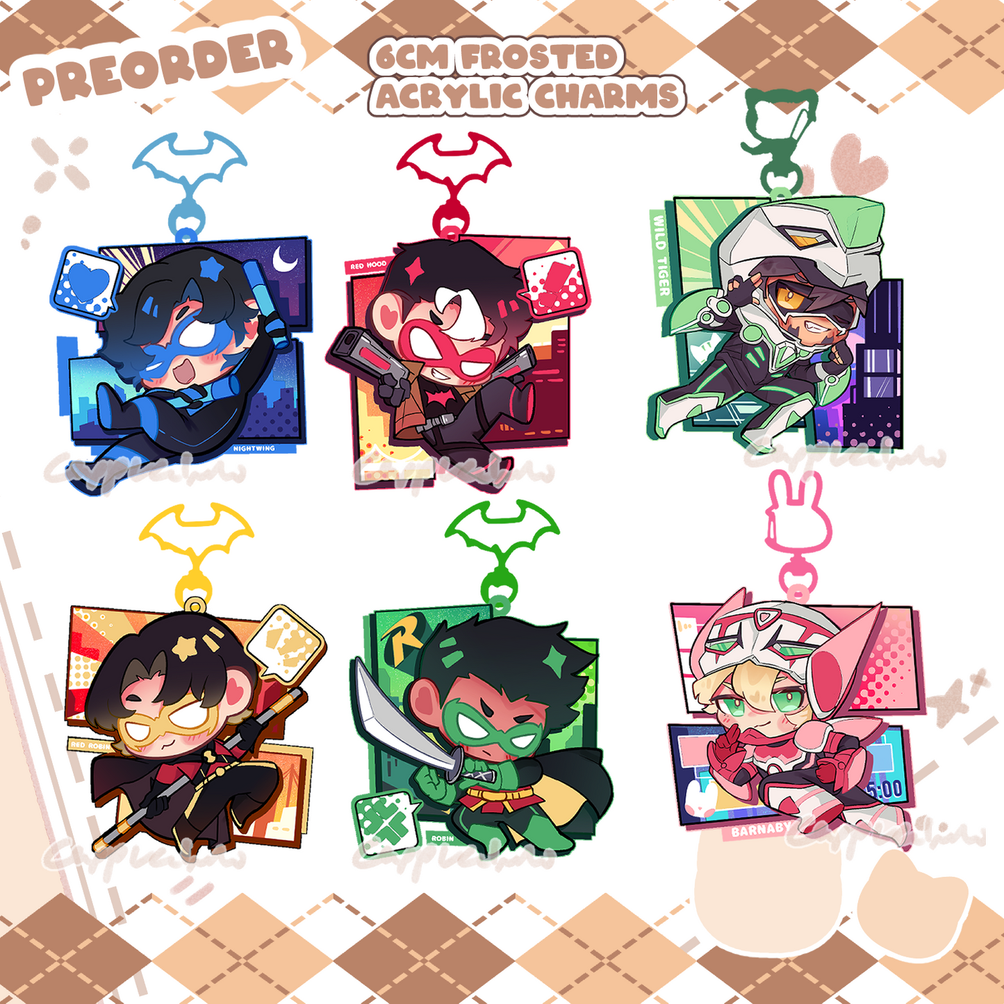 [PRE-ORDER] Frosted Acrylic Charms (BatBoys & Tiger and Bunny)