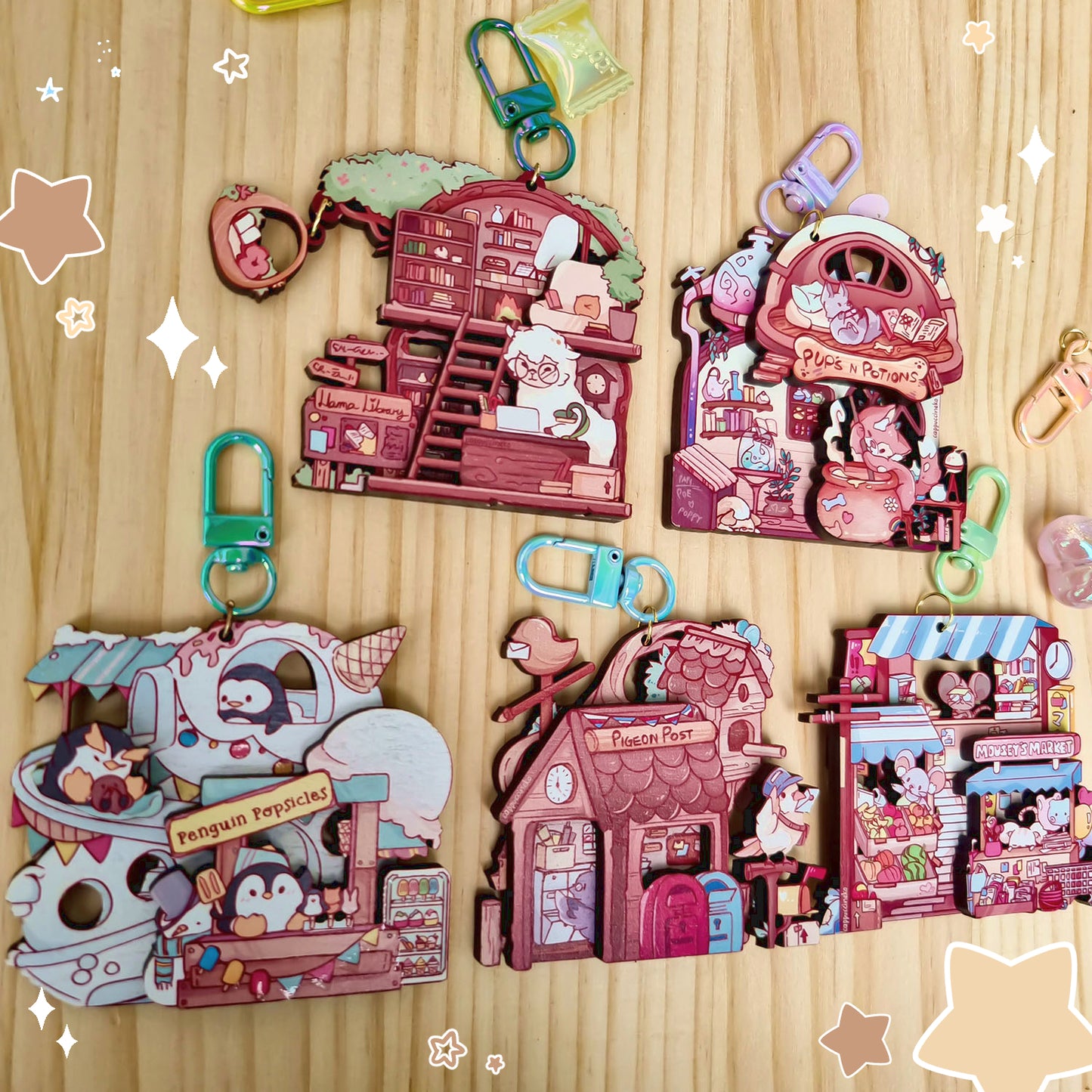 Original Layered Wooden Charm - Animal RPG Town