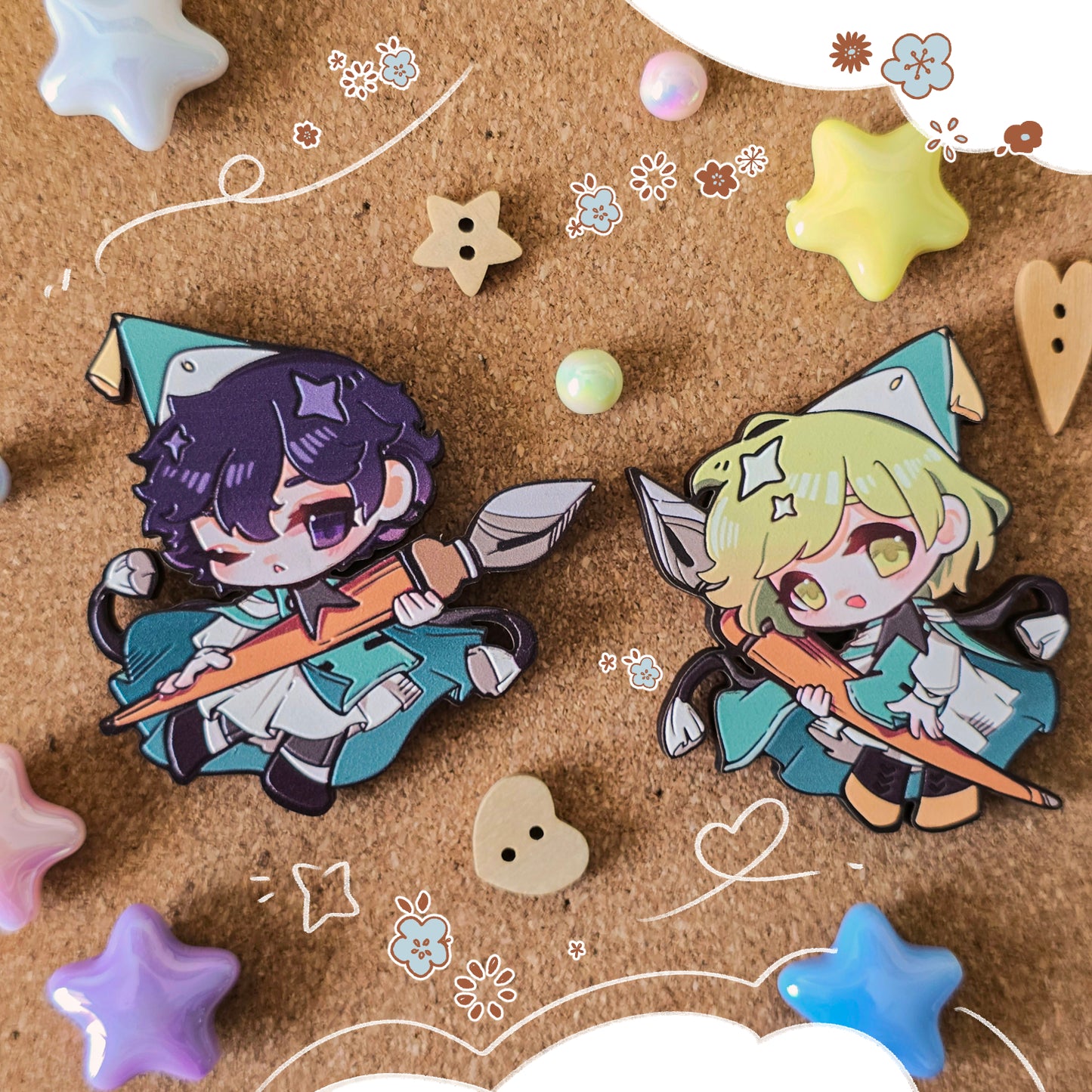 Witch Hat Atelier - Embossed Wood Pin & Magnet