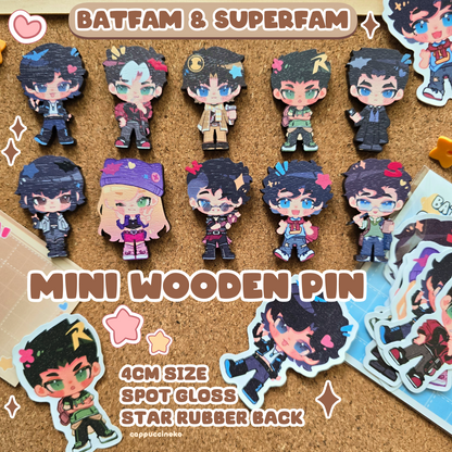BatFam & SuperFam - Mini Wooden Pin & Glitter Stickers